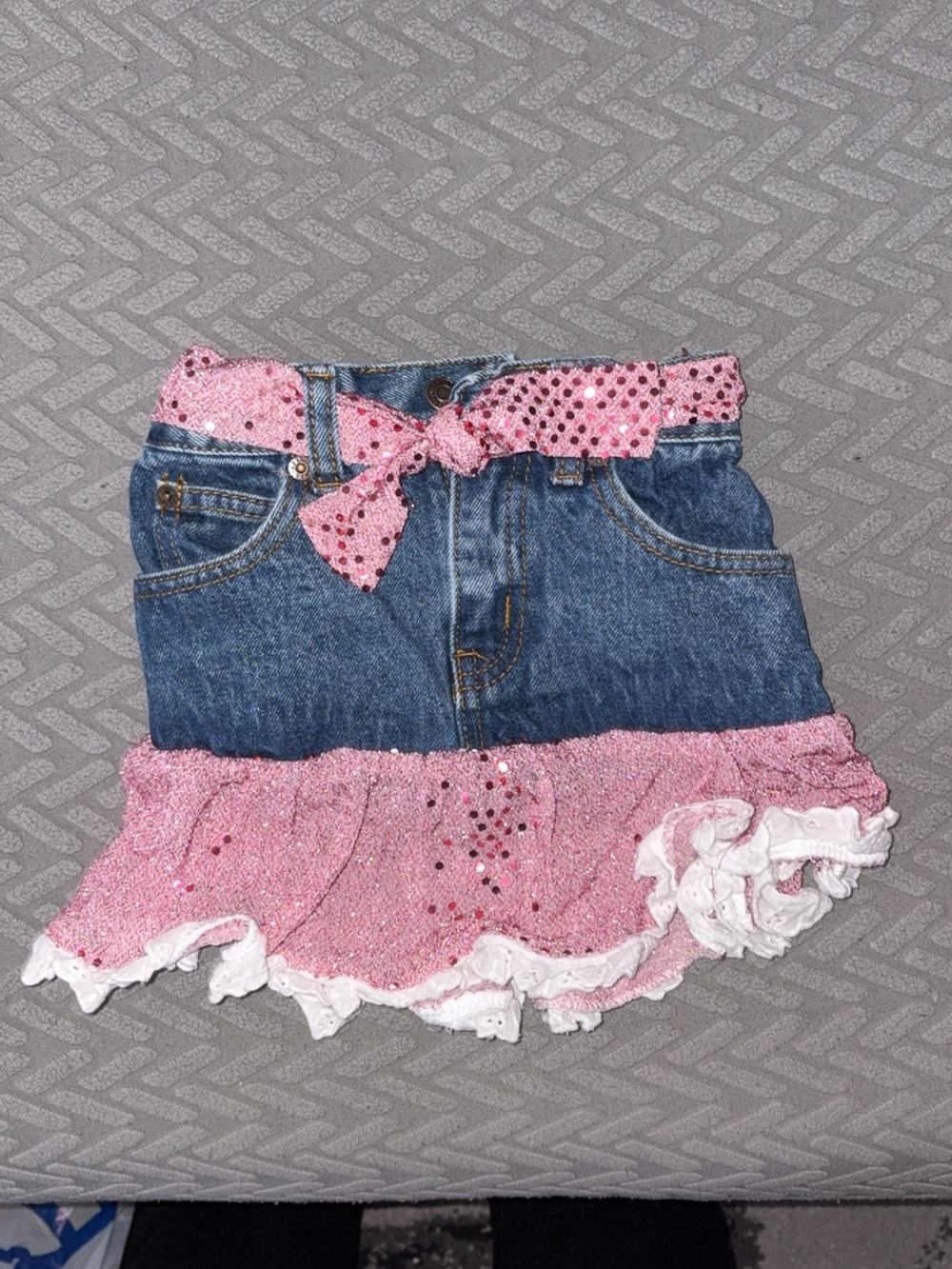 Denim & Pink Ruffle Sequin Skirt